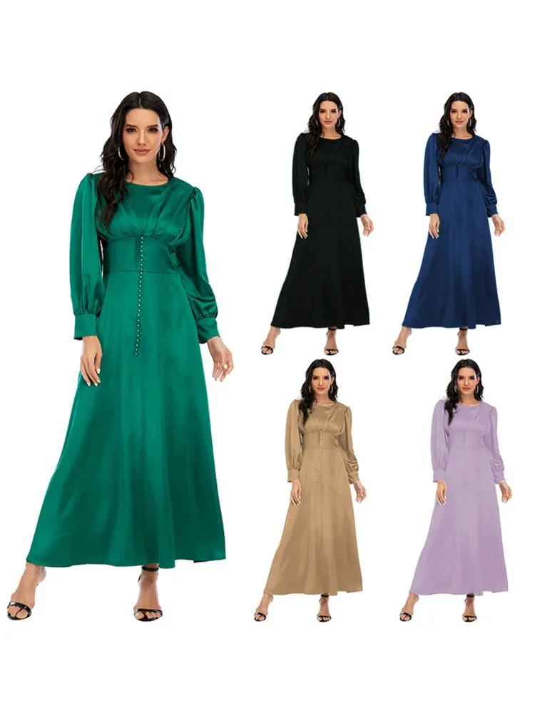 

New Satin Abaya Dubai Luxury Islamic Clothing Muslim Abayas for Women Kaftan Dress Kebaya Robe Caftan Marocain Femme Vestidos