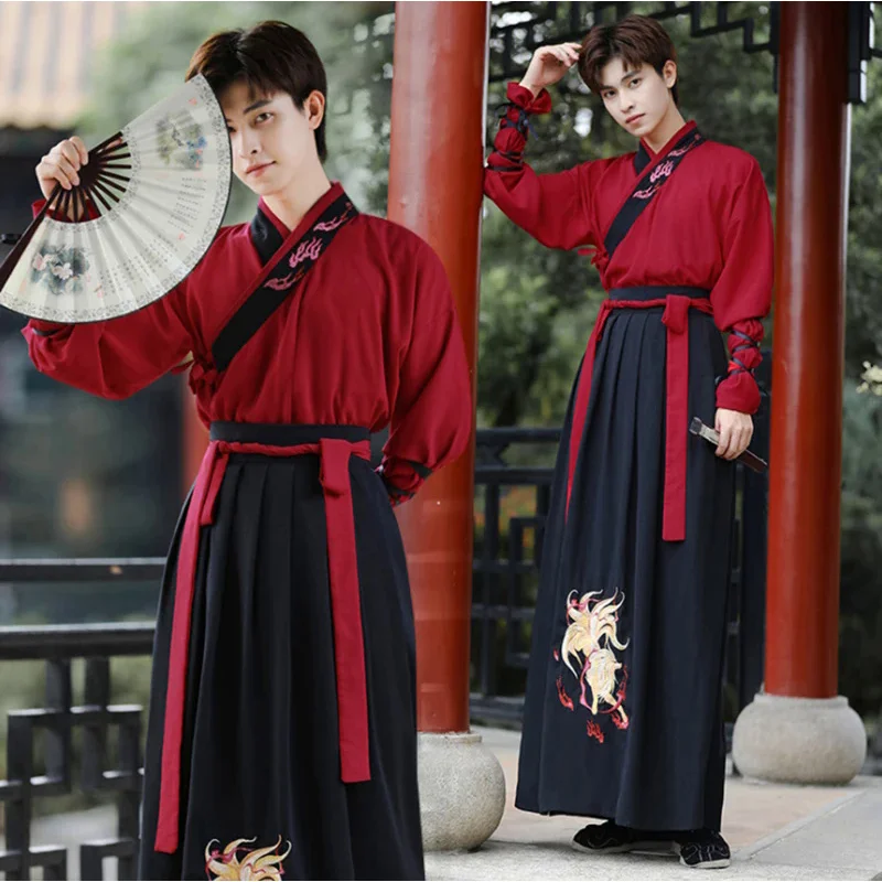 Large size 5XL ancient Chinese Hanfu men Halloween cosplay costume party dress Hanfu Black & Red outfit for men plus size 4XL