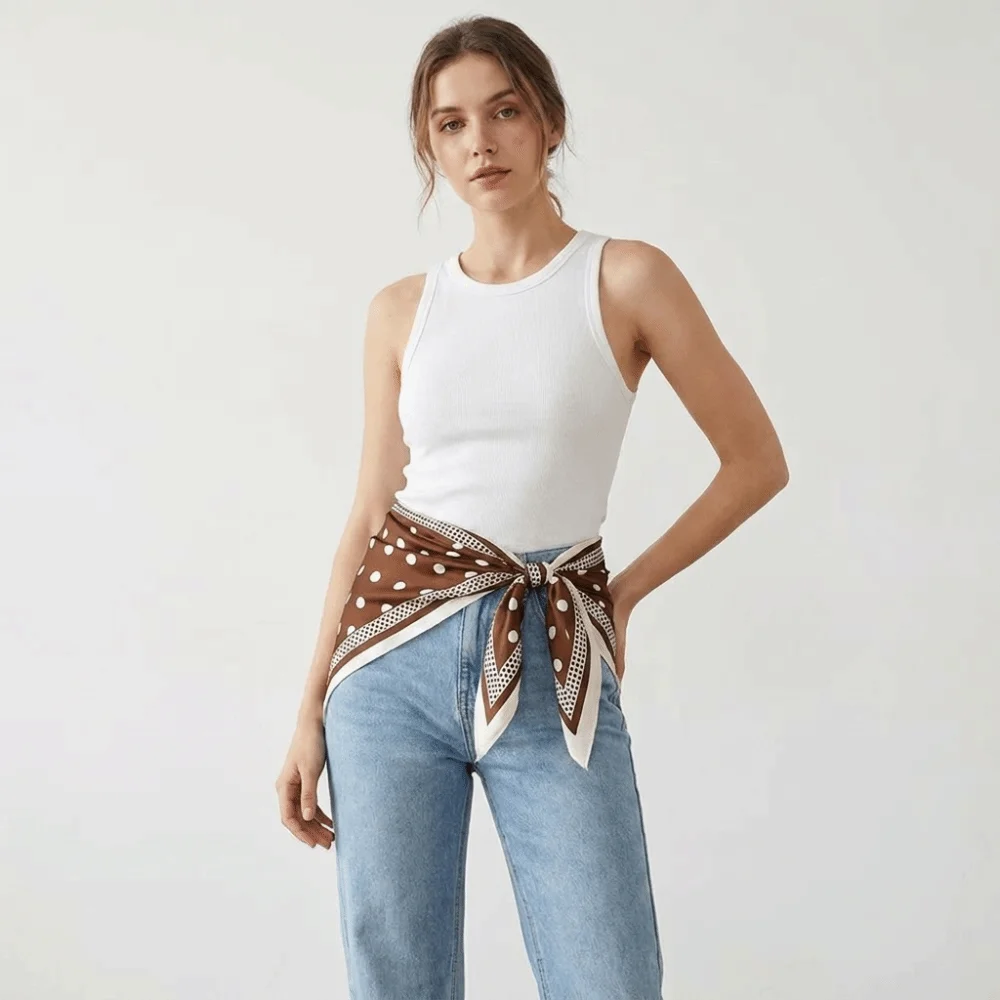 

Fashion Printed Polka Dot Triangle Scarf Polyester Thin Jeans Waist Belt Bandana Versatile Imitation Silk Scarf Women