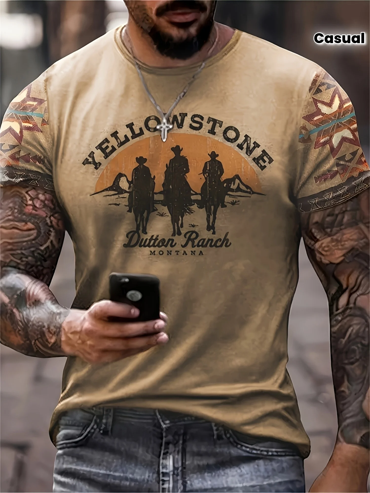 

[Винтажная футболка Йеллоустона] Винтажная мужская футболка с рисунком национального парка Йеллоустона | Негабаритные асимметричные плечи с 3D-принтом