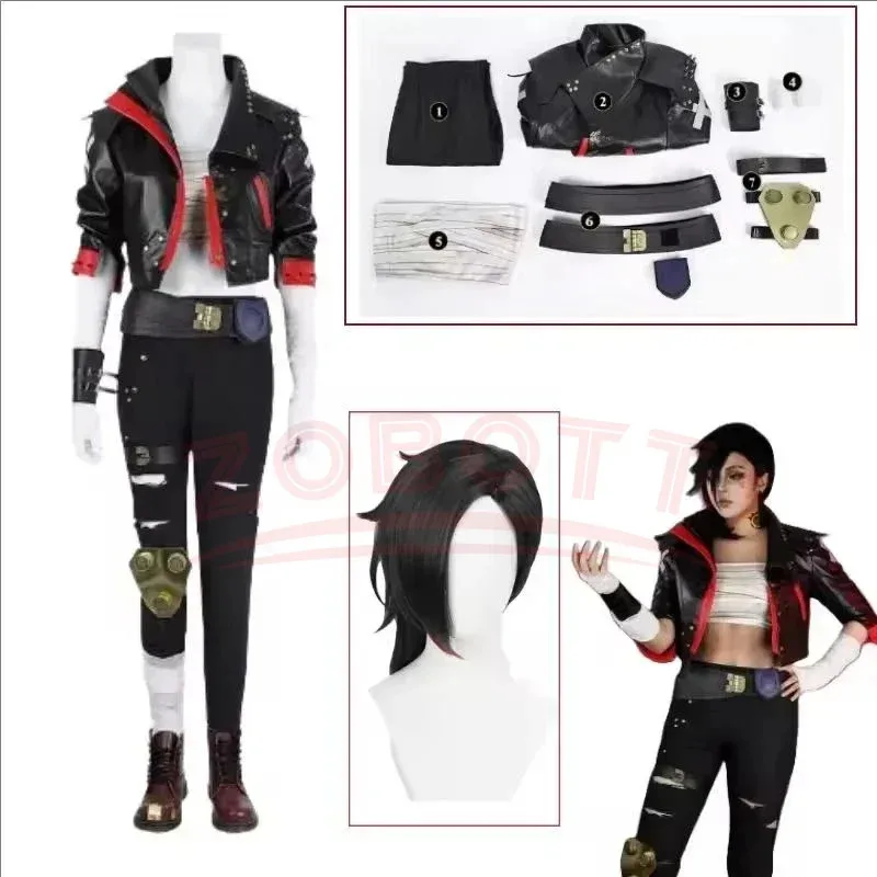 

Новый Arcane2 LOL Vi Косплей Костюм Куртка из искусственной кожи Парик Для игры LOL Black Vi Костюм Вечеринка Хэллоуин Женский Карнавальный комплект