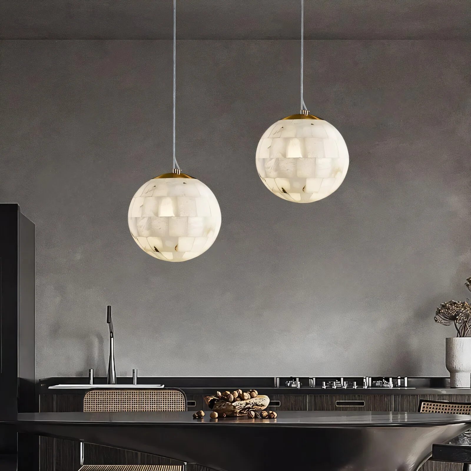 Natural Spanish Marble Spliced Pendant Lamp Creative Bedroom Bedside Table Dining Room Bar Corridor Staircase Alabaster Lighting