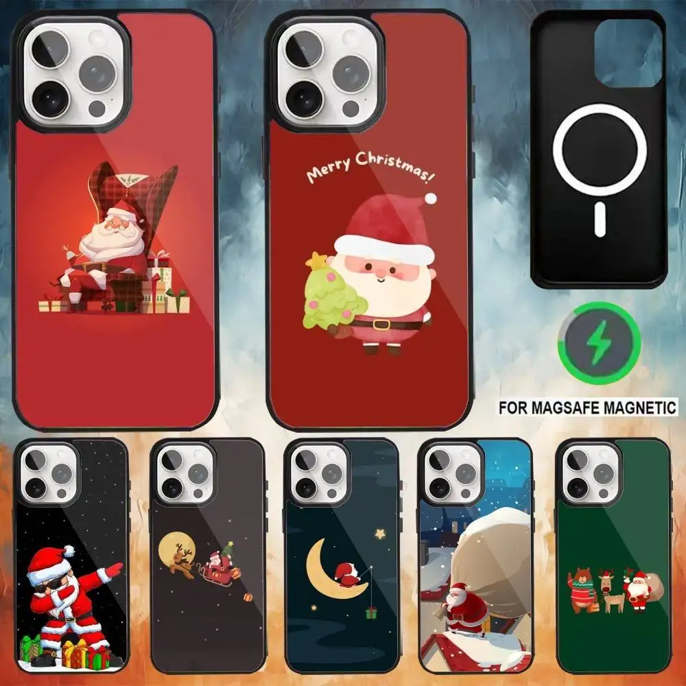 

New Year Gift Cartoon Christmas Silicone Phone Case For iPhone17,16,15,14,13 Plus,Pro Max Magnetic For Magsafe Wireless Charging