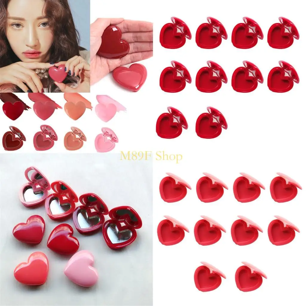 M89F 10 Pieces Heart Lipstick Storage Boxes Lip Scrub Container Portable Mirror