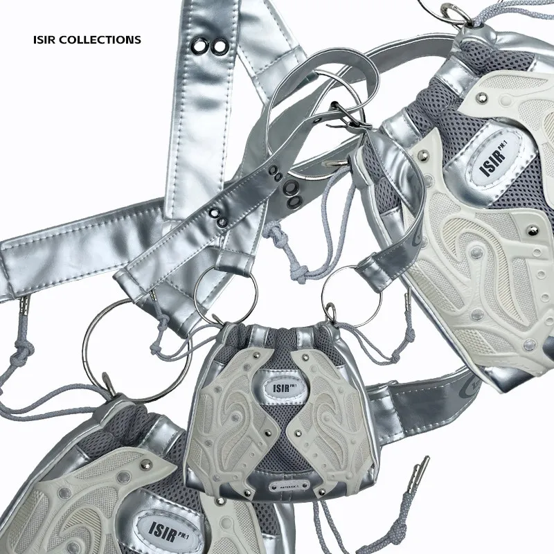 

Original Liquid Metal Functional Wind Ring Thick Shoulder Strap Splicing Y2k Millennium Wind Mobile Phone Bag Oblique Span Bags