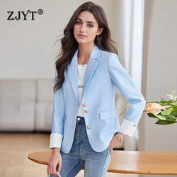 ZJYT 2024 Fashion Autumn Outerwears Elegant Blazer Woman Long Sleeve Single Breasted Jackets New In Coats Large Size Slim Fit