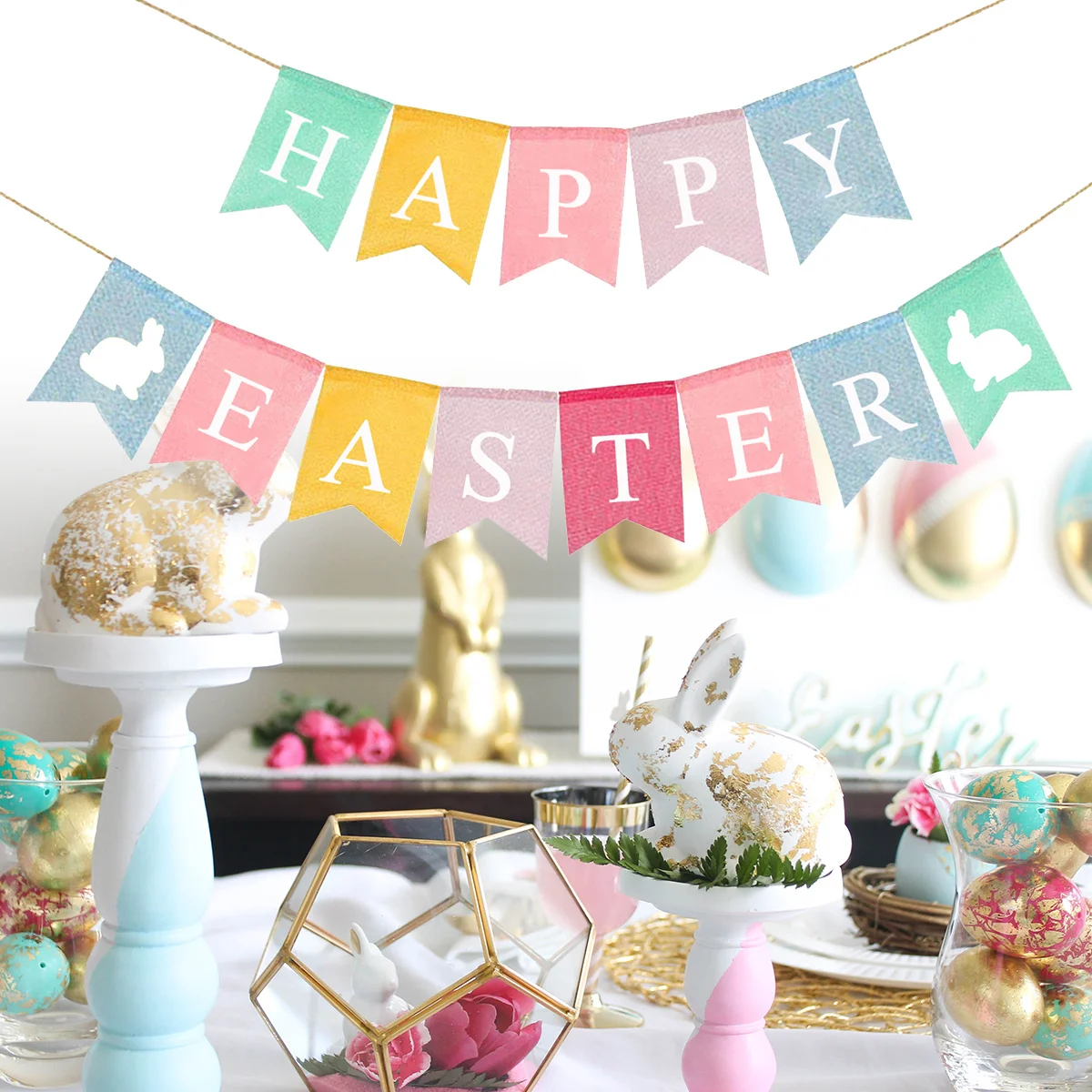 

Burlap Swallow Tail Bunting Banner Colorful Hanging Easter Party Decoration Banner Happy Easter Letter Festival Supplies