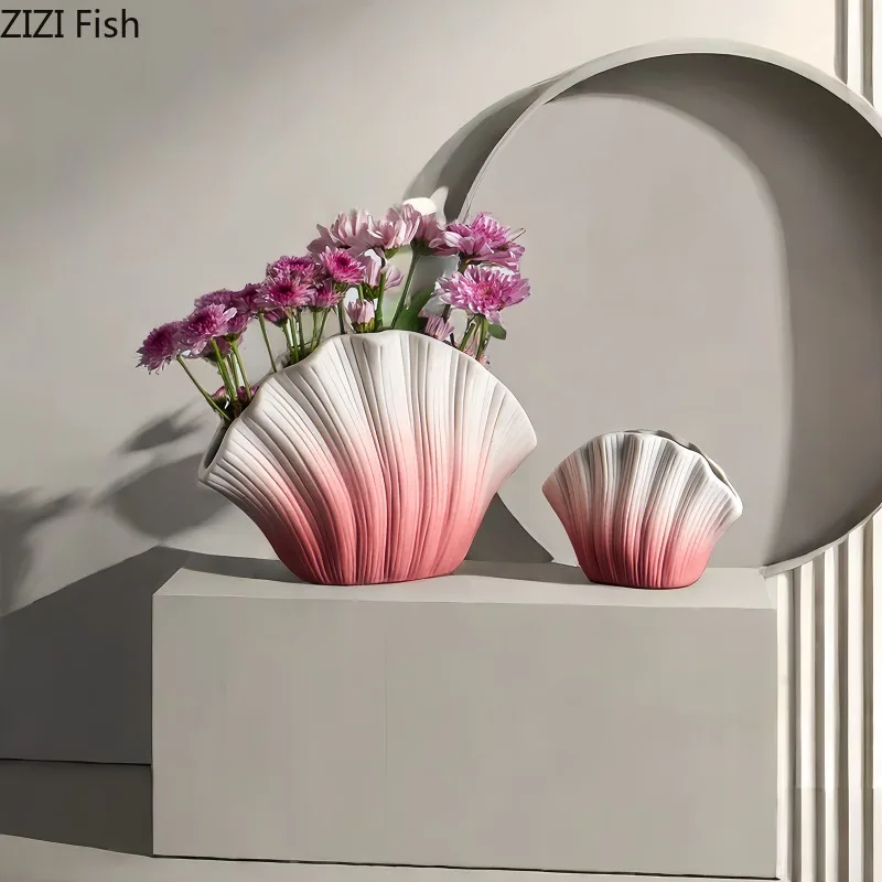 Shell Ceramic Vase Ornament Flower Arrangement Flowers Vessels Tabletop Vases Hydroponic Vase Dried Flower Vases Decoration Gift