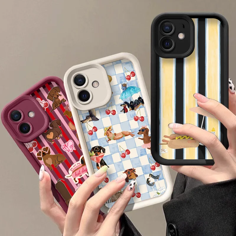 Cartoon Animal Dachshund Dog Striped Printed Phone Case for OnePlus Nord 15 13 12 11 10R 4 3 2 CE5 CE4 CE3 Lite ACE2 ACE3 Cover