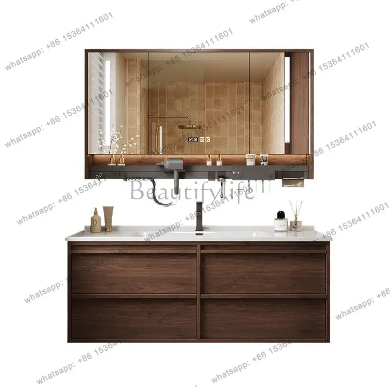 

Тумба для ванной комнаты с интегрированной керамической раковиной, умным зеркальным шкафом и умывальником