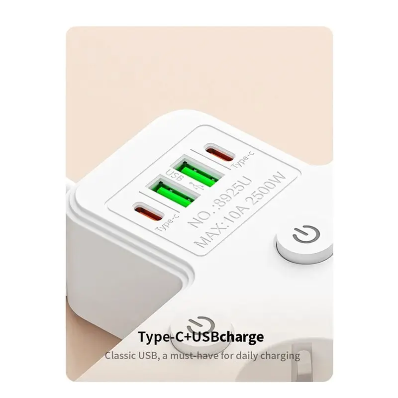 Hot Sale-EU Plug 4 AC Outlet Wall Socket Multiprise Power Strip Universal Network Filter USB Cherger Separate Switch Ada