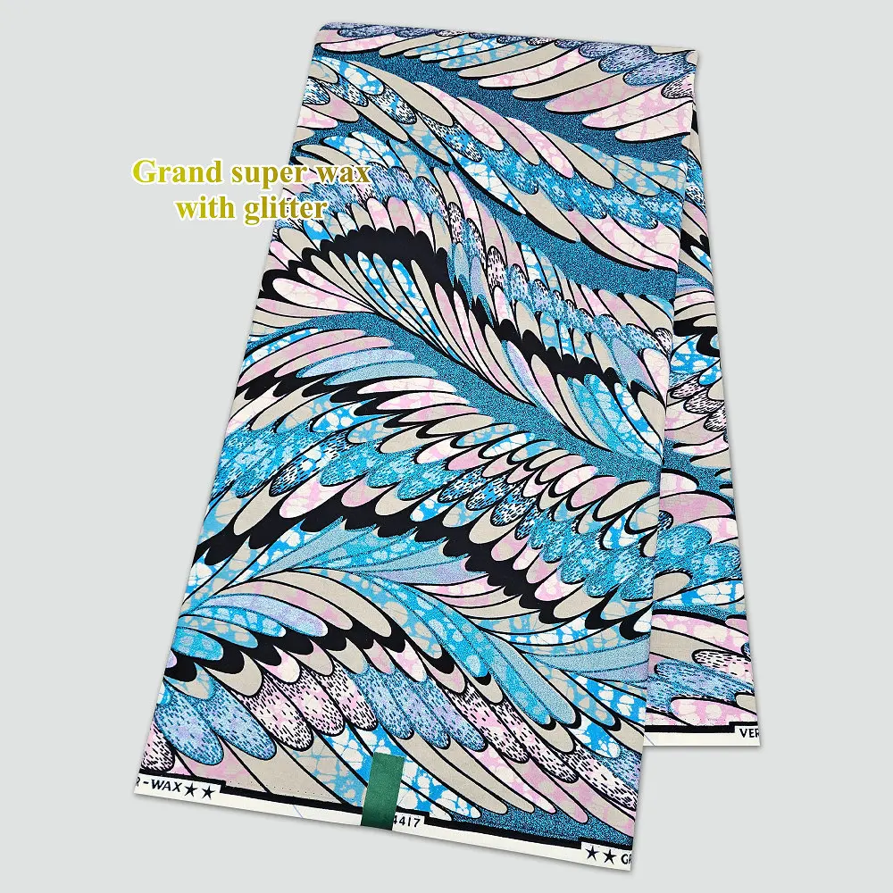 

Оригинальная ткань Grand Super Dutch Wax, супер-ткань Hollandais Wax с блестками, 6 ярдов, для пошива одежды, для свадеб и вечеринок.