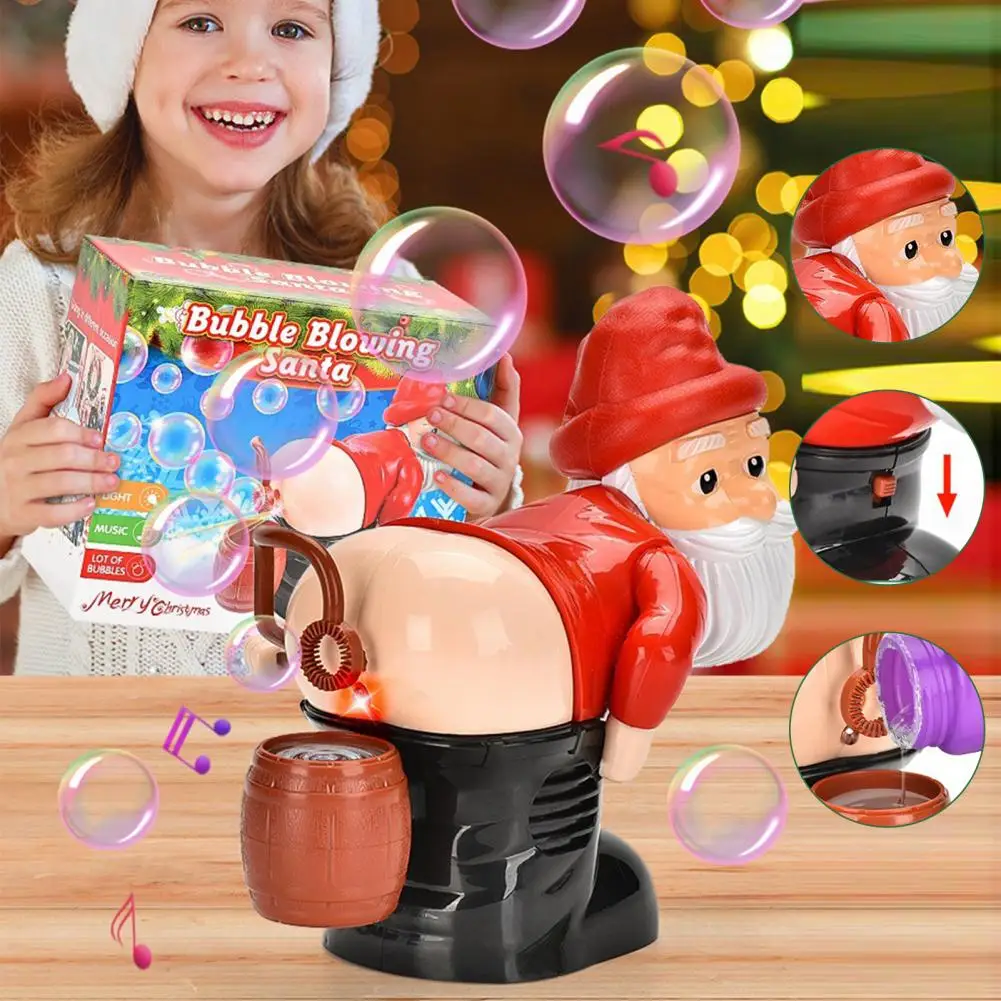 Santa Bubble Blowing Machine Automatic Fart Bubble Maker Play Music with One Click Funny Toy Party Bubble Blower for Kids Indoor