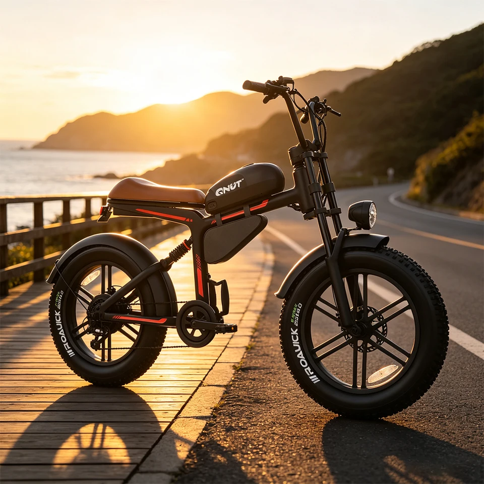 QNUT Electric Mountain Bike 1500W Peak Brushless Motor 48V 18AH Removable Battery 20"*4.0"Fat Tire Full Suspension All‑Terrain Off‑Road Vintage Chopper Ebike Mountain Dirt Bike Ship From US Warehouse image 1