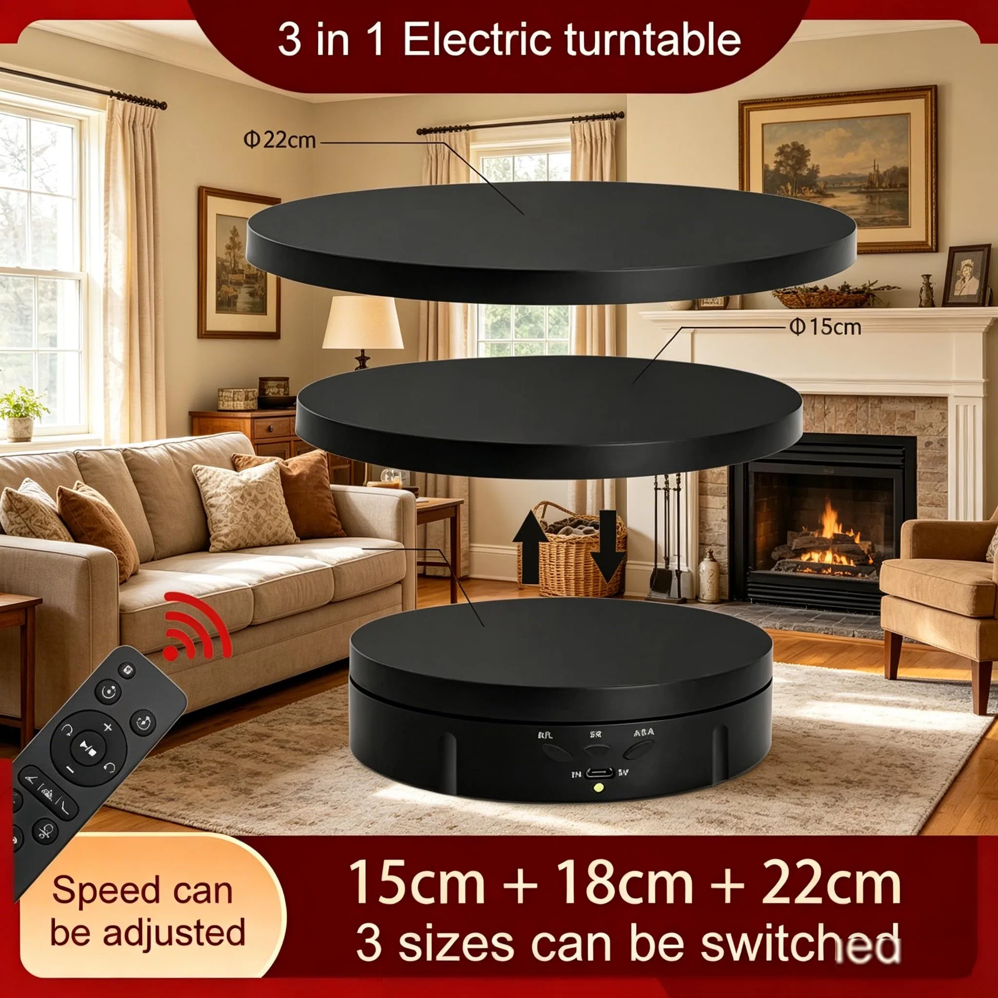 

3 Speeds360°Electric Rotating Display Stand USB Charging Adjustable Turntable for Video Shooting Jewelry Shoes Photography Props