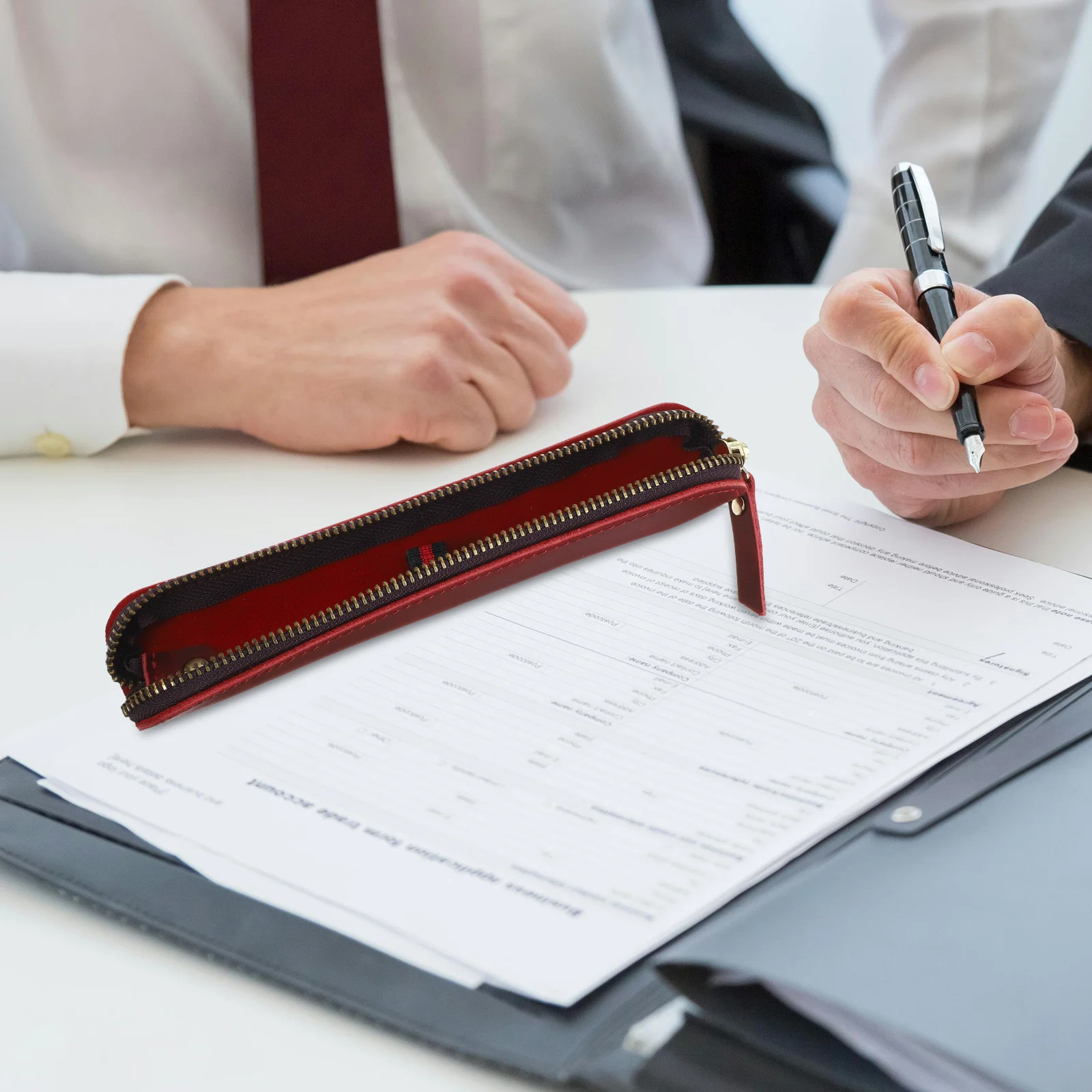 

Wine Red Pen Case Pouch Holder Zipper Pencil Bag for Fountain Ballpoint Pens
