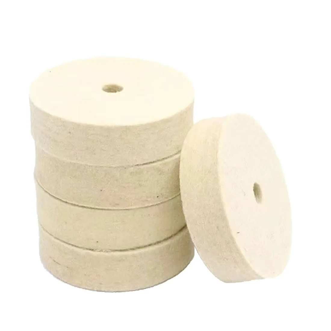 5 peças roda de polimento de lã comprimida de 3 polegadas (aproximadamente 7,6 cm), 3/8 polegadas (aproximadamente 1,9 cm) furo de ramo feltro de ovelha poli