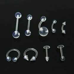 2pcs Barbell Tongue Belly Ring Invisible Nose Rings Clear White Acrylic Ball Punk Bar Lip Ring Silicone Eyebrow Body Piercing