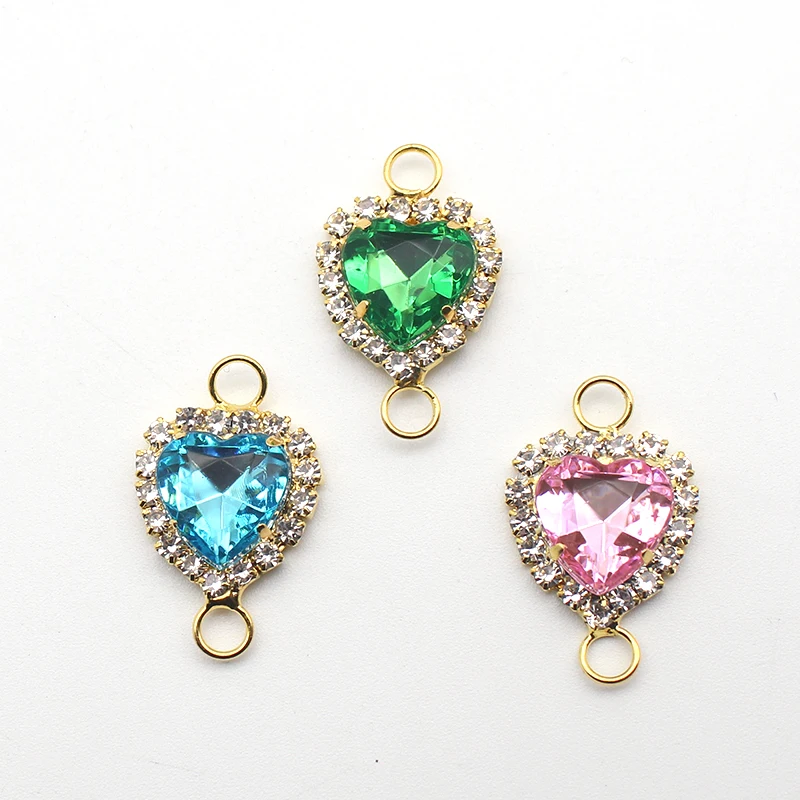 10Pcs 18*27MM Gold-Plated Heart-Shaped Diamond Hanging Ring, Sewing Decorative Button DIY Metal Jewelry Decorative Accessories