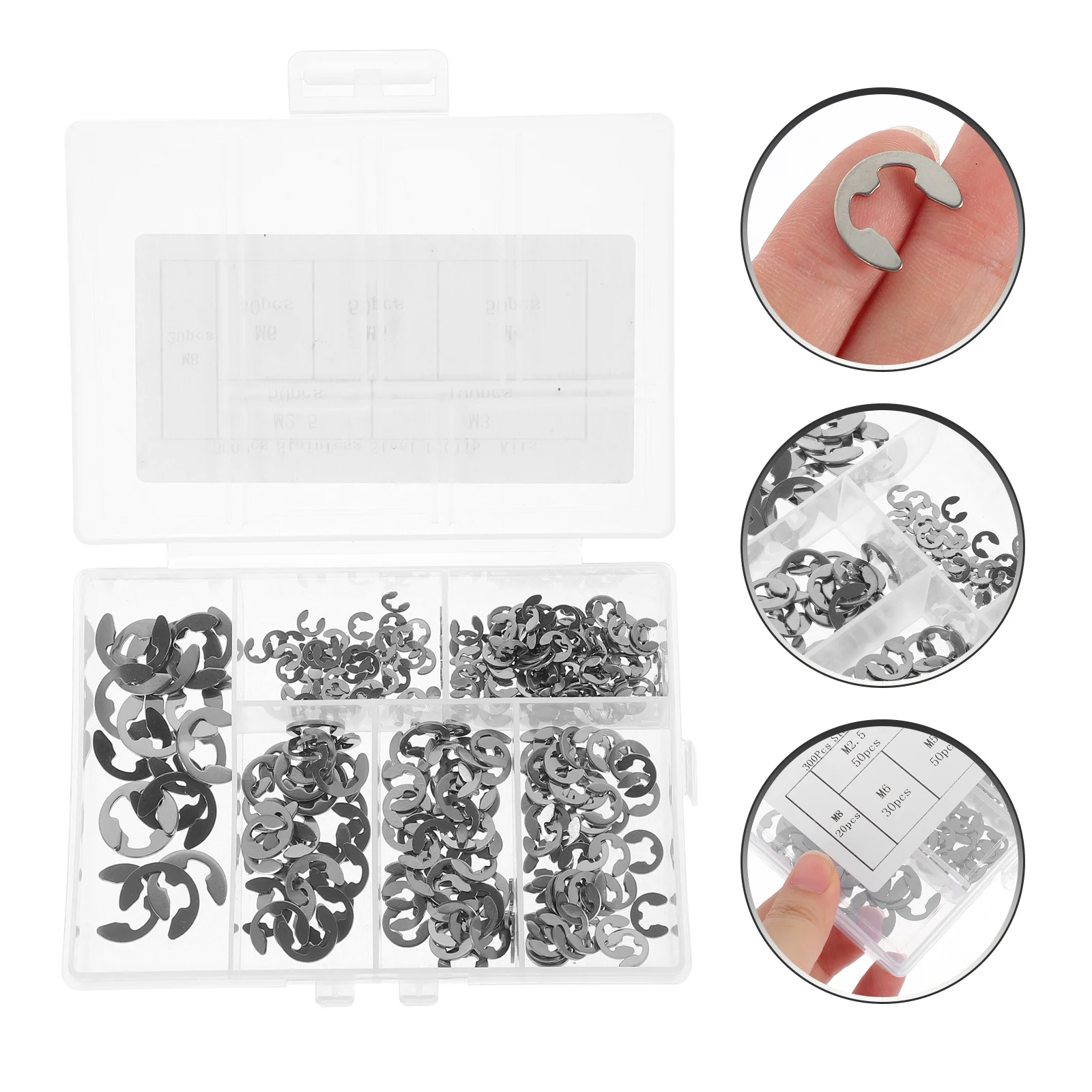 

300 pcs 304 Stainless Steel Retaining Ring Set M2.5 M4 M5 M6 M8 Anti-Rust Corrosion Resistant Transparent Storage Case