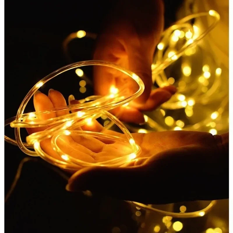 LED Solar Strip Rope Tube Fairy Light Solar Powered Garland String Light Christmas Decor for Outdoor Garden Lawn Tree Yard Fence