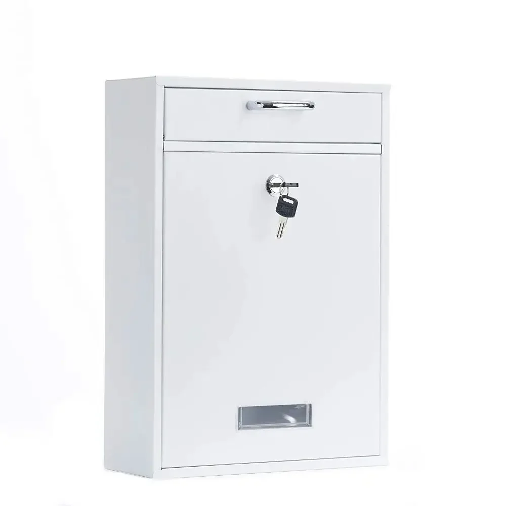 Letterbox Rainproof Wall Mounted Mailbox Iron with 2 Keys Tinplate Letter Boxes Clear Window Rustproof Hanging Postbox Garden