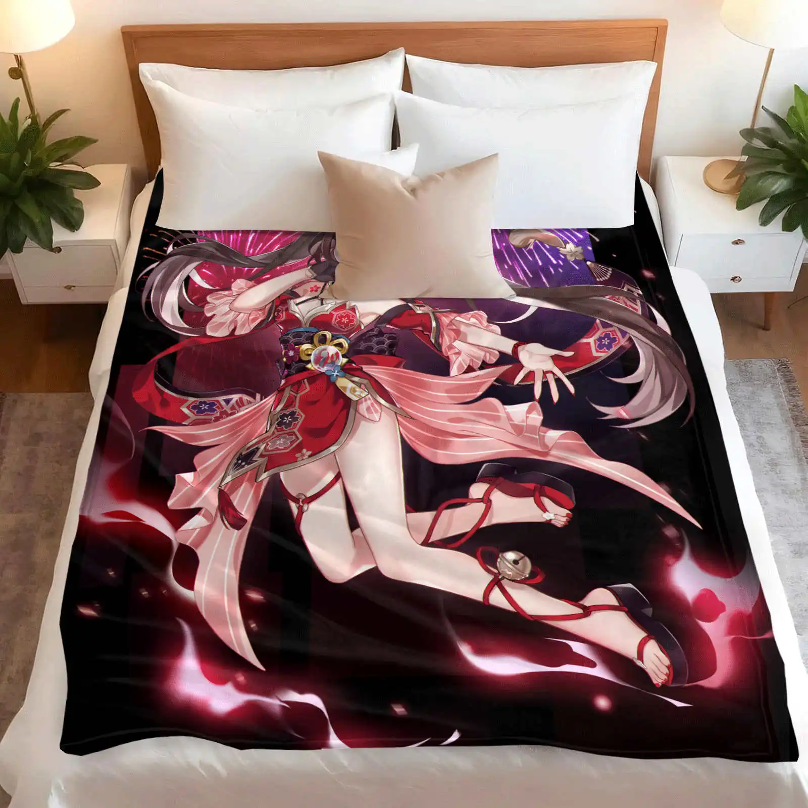Sparkle Anime Character Flannel Throw Blanket Fox Mask Firework Print Soft Warm Blanket Sofa Bed Fan Gift