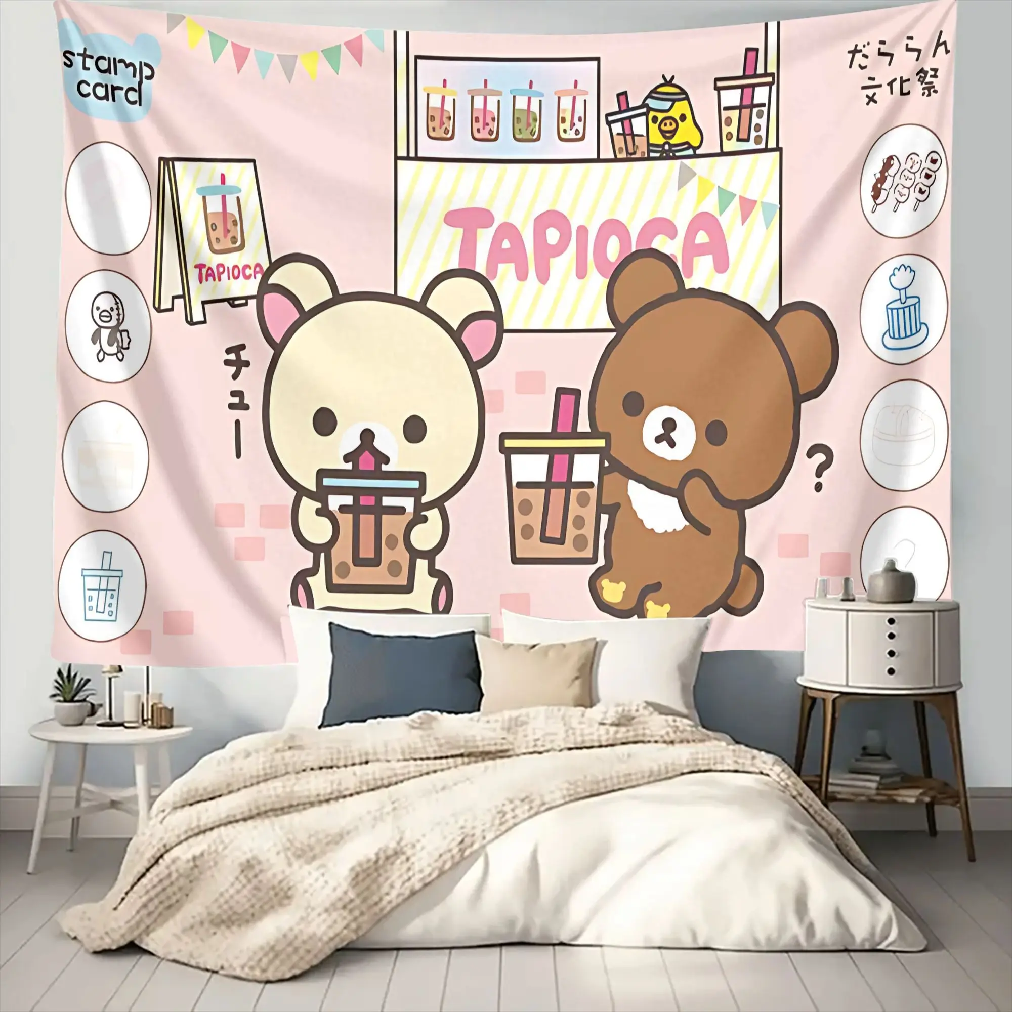 1 Stück R-Rilakkuma bedruckter Wandteppich, leichter, langlebiger Wandbehang für Wohnzimmer, Schlafzimmer, Heimdekoration