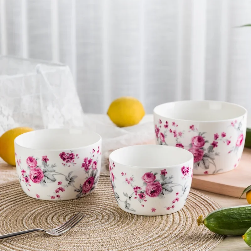 3 Pieces of Ceramic Fresh Bowl Set Fresh Food Box Lunch Box Lunch Box with Lid Bowl Can Be Used In Microwave Oven Rice Bowl Weed