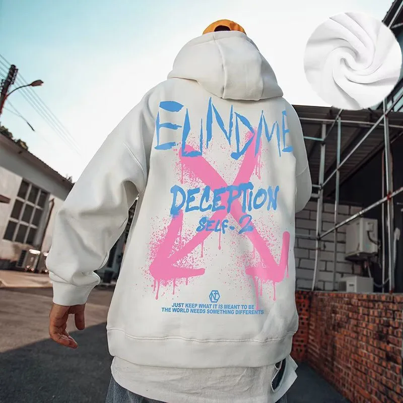 Trendy Hip-hop Oversized Hoodie Men's Trendy Ins New High Street Round Neck Casual Coat With Plush Spring And Autumn