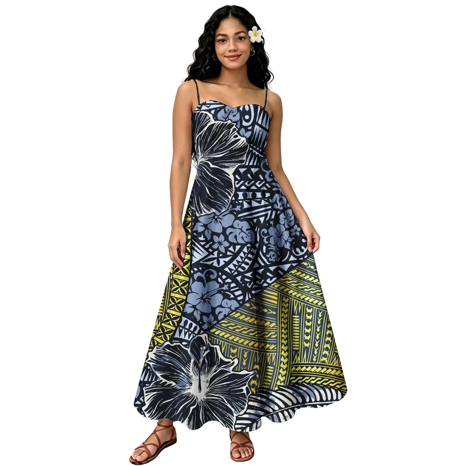 Tropical Pattern Ladies Party Prom Polynesia Custom Clothes Hawaii Flowers Casual Halter Dress Tribal Samoan Dress Pacific Women