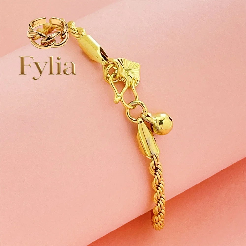 Fylia Jewelry   Women's 3MM Twist Bracelet 24K Gold AU999 - Smooth burr-free 3MM links, comfortable wear, AU999 authentic