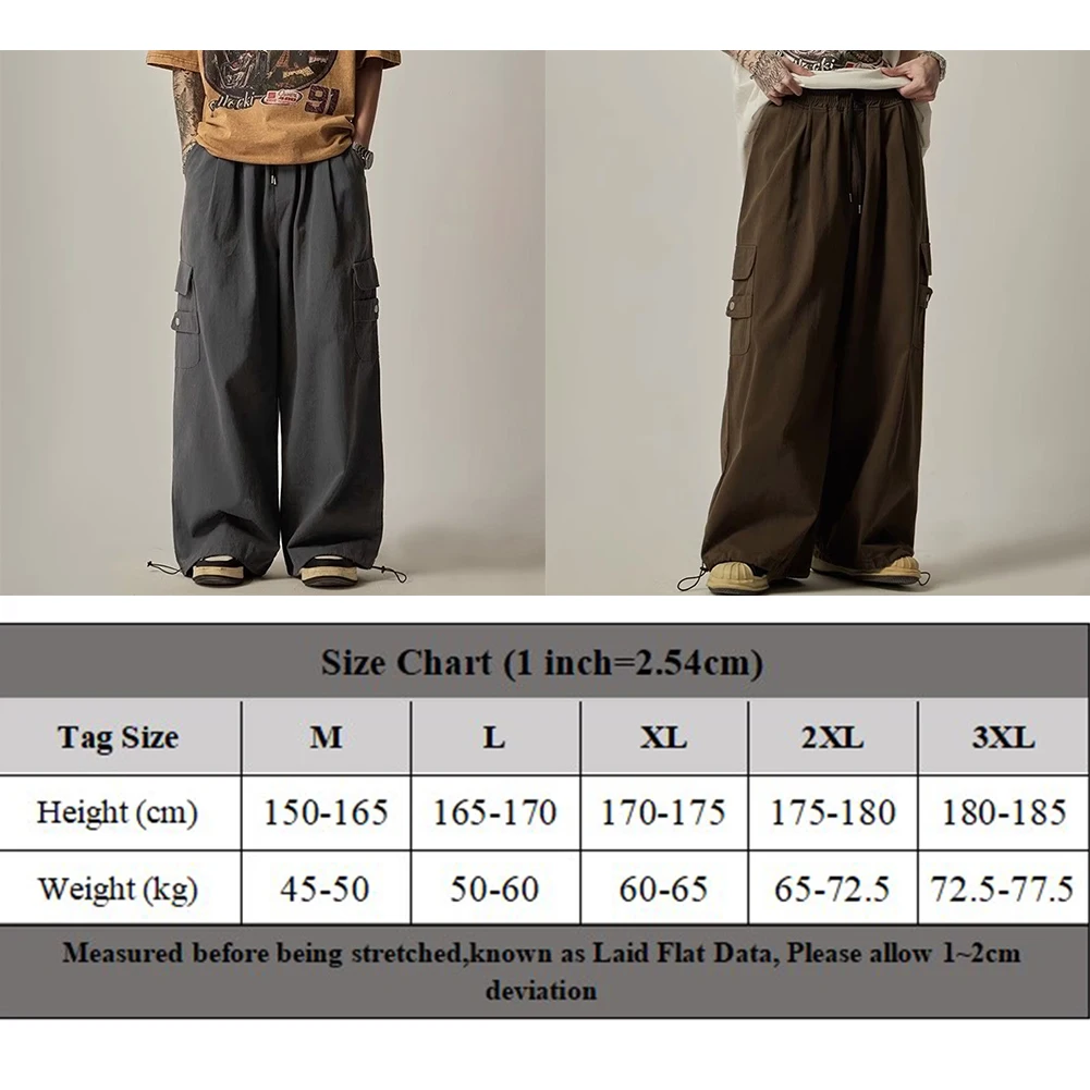 Mens Japanese Baggy Cargo Pants Oversize Wide Leg Trousers Hip Hop Streetwear