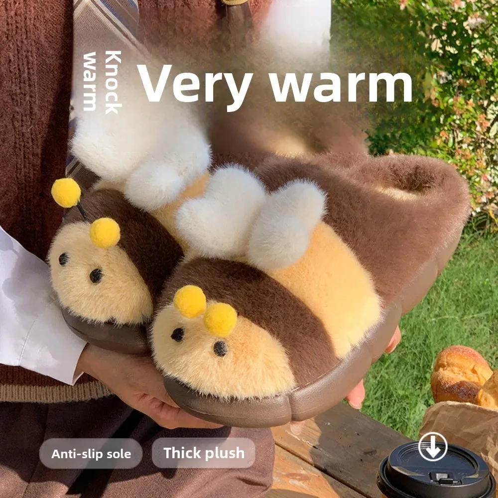 لطيف ثلاثية الأبعاد ليتل النحل الكرتون النحل نعال قماش الكرتون رقيق الدافئة نِعال من الفراء طالب المضادة للانزلاق Y2K النحل النعال غرفة نوم