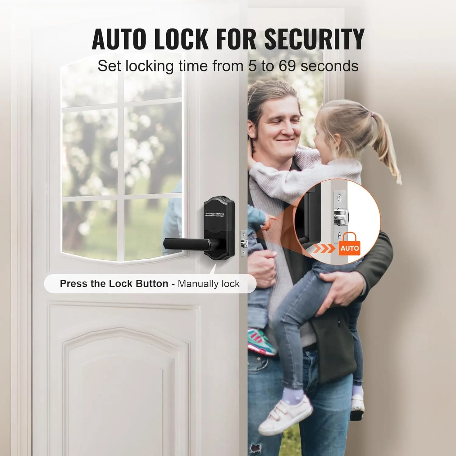 Keyless Entry Door Lock, Electronic Keypad Entry Lever, Password and Key Unlock Combination Door Lock.