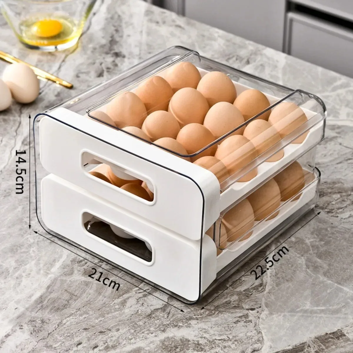 Egg Storage Box Refrigerator 2-Layer Drawer-Type Transparent Eggs Organizer Large Capacity Kitchen Anti-drop Egg Organizer Box