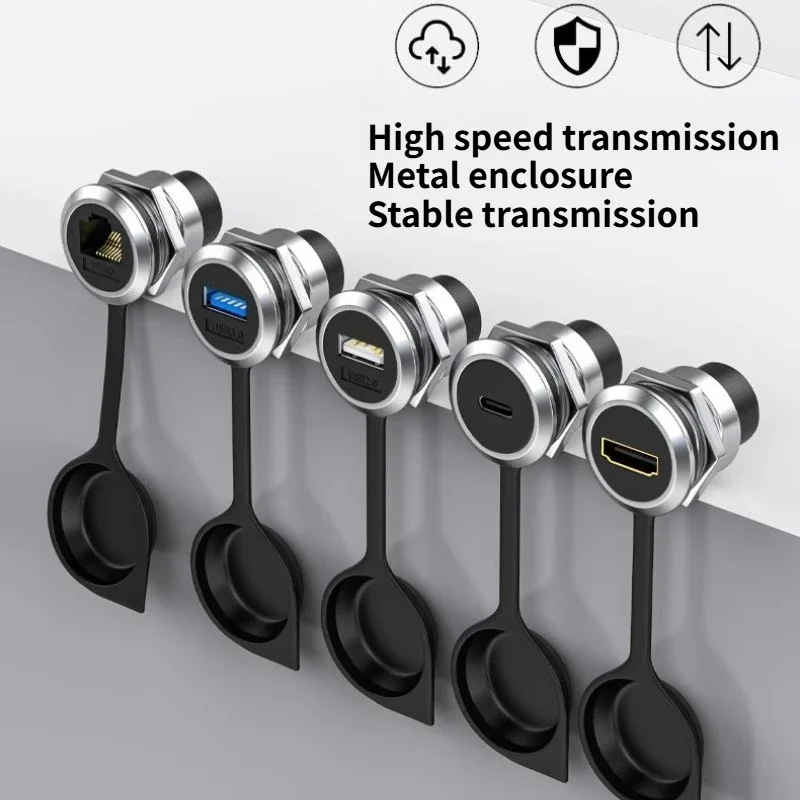 1PCS Metal Round Socket Module RJ45 Straight Through Network USB2.0 USB3.0 Connector Panel Mount CAT6&Type C&HDMI-Jack Converter - view 6