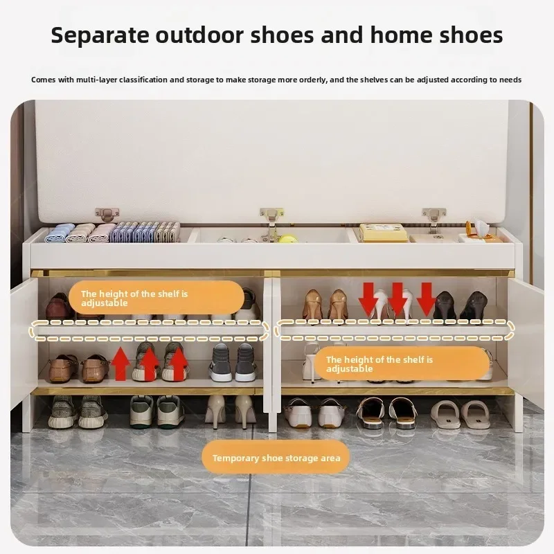 shoe change stool household light luxury door stool entry shoe stool can sit shoe cabinet soft bag seat stool integrated storage view 3