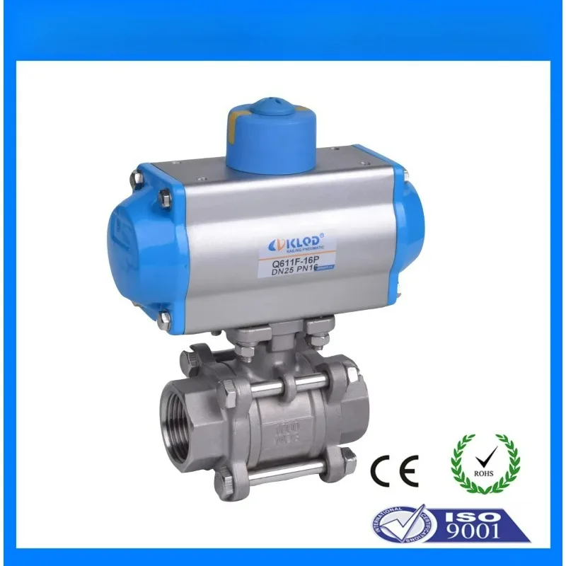 3 PCS Q611F-16P-DN15 1/2 Inch Single Acting Stainless Steel Pneumatic Air Water Thread Ball Valve