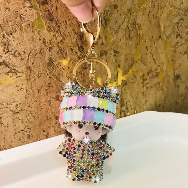 New Kawaii Cute Monchchi Diamond Car Keychain Female Cartoon Couple Car Bag Pendant Children’s Birthday Gift Christmas Gift
