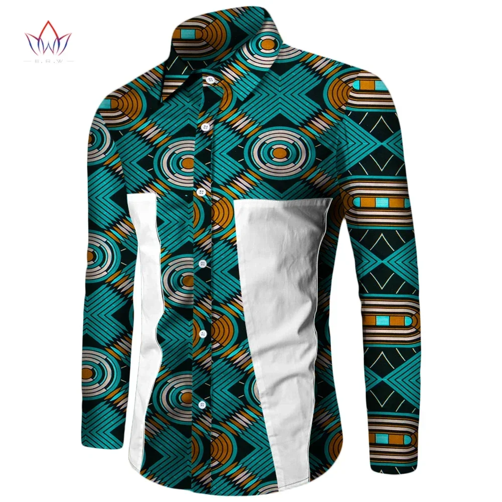 Bintarealwax Plus Size African Shirt for Men Dashiki Long Sleeve African Clothes Patchwork Casual Style Men Shirt WYN350