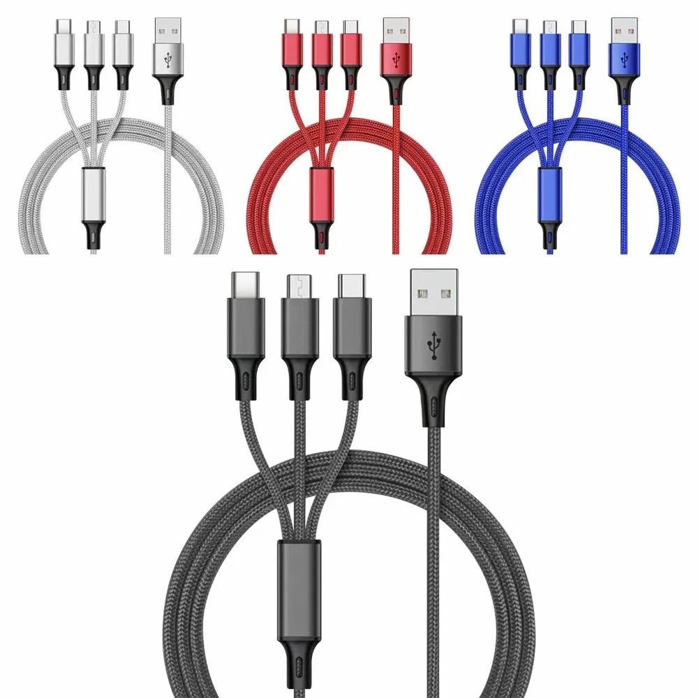 Multifunctional Nylon Braided Wire 3-In-1 Fast USB Charging Cable Cable Data Sync Phone Charger Mobile Phone Laptop Quick Charge