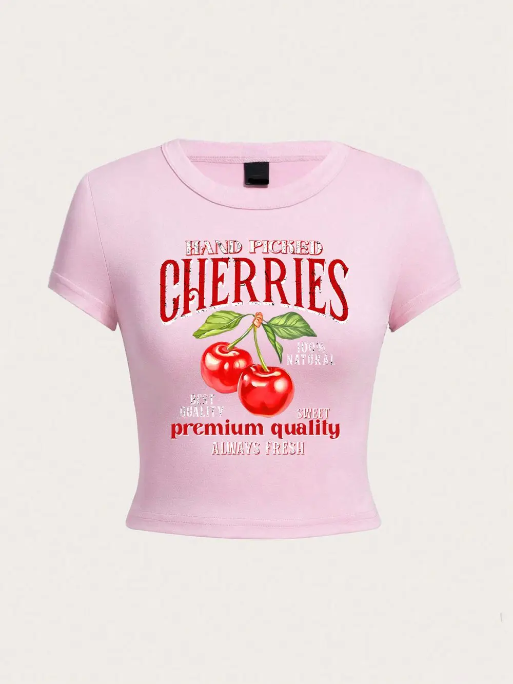 Persoonlijkheid Dames Crop Tops Handgekozen Kersen Prints Korte mouw Stretch Zachte O-hals T-shirts Sexy Club Vrouwelijke kleding