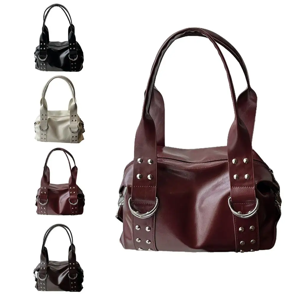 Y2K Punk Handtasche mit Nieten für Damen, aus Kunstleder, große Kapazität, Schultertasche, Vintage-Mode, Boston-Tasche, Umhängetasche für den täglichen Gebrauch. – Detail 28