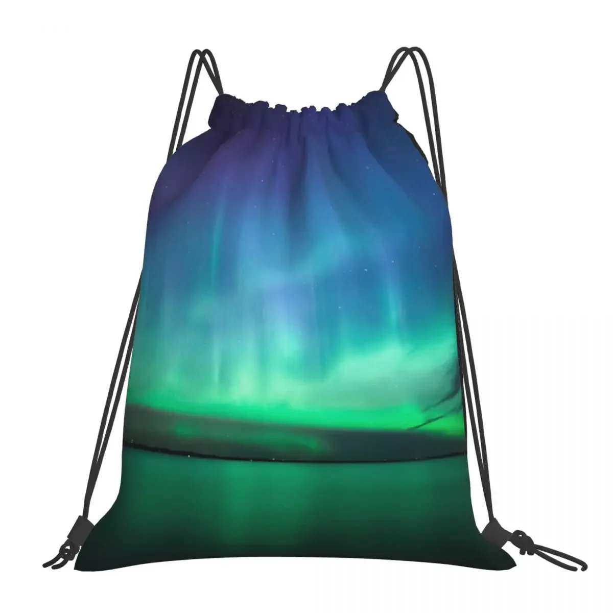 Beautiful Northern Lights Backpacks Portable Drawstring Bags Drawstring Bundle Pocket Shoes Bag Book Bags For Man Woman School