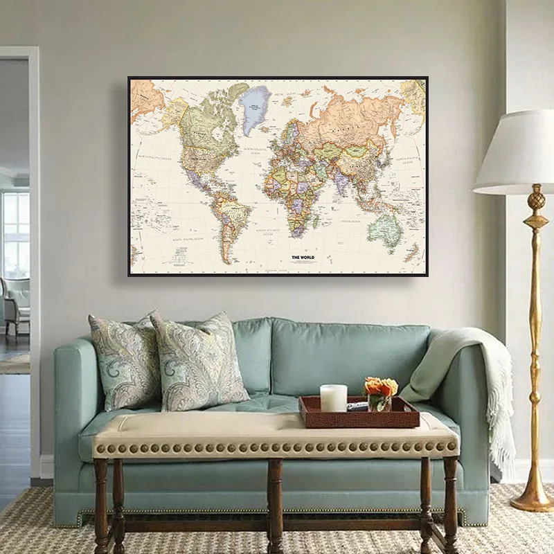 150*100cm Retro Map The World Map Non-woven Canvas Painting Wall Decor Art Pictures Poster Classroom Office School Supplies