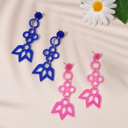 KUGUYS Vintage Drop Earrings for Women Retro Blue Pink Clover Flower Acrylic Jewelry Accessories