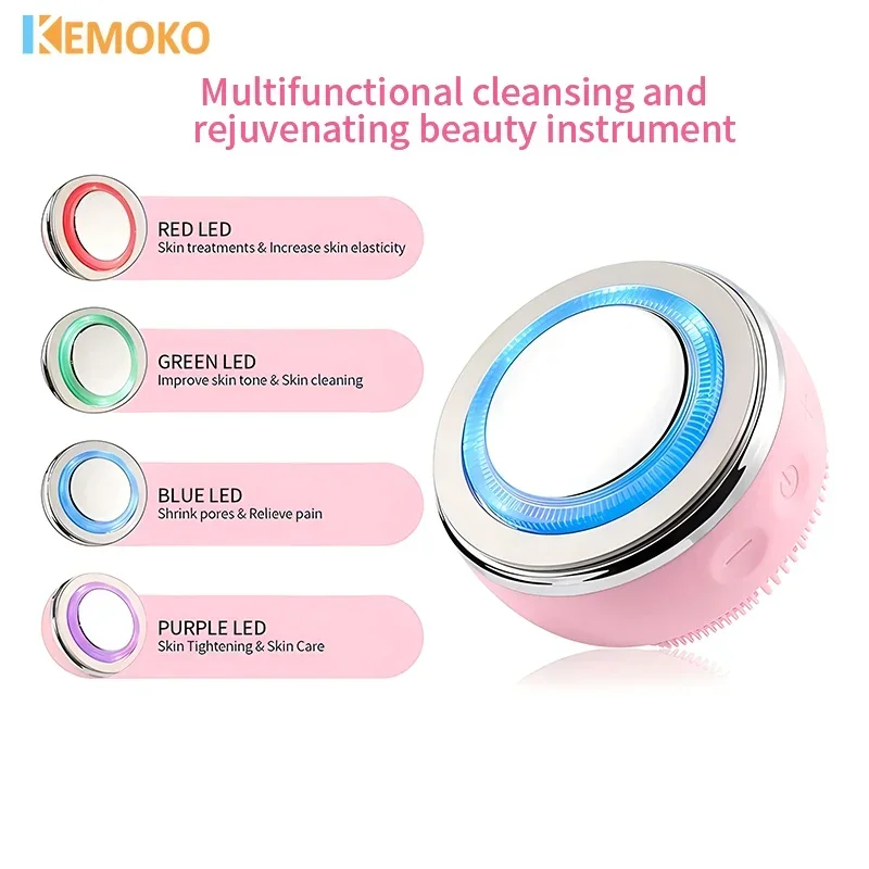 ElectricCleansing Device Skin Rejuvenation Color Light Vibration Silicone Cleansing Device Heating Beauty Device FacialCleansing