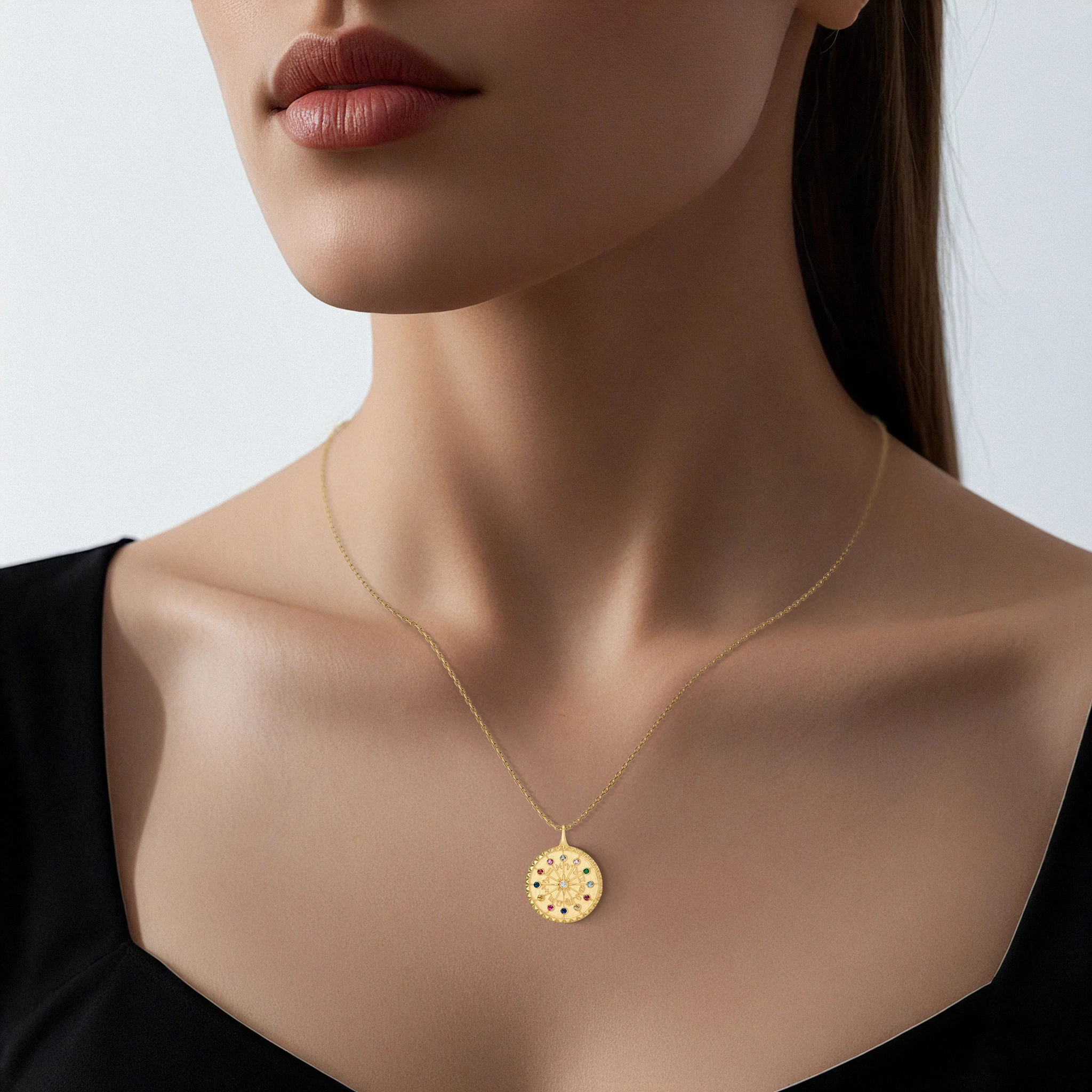 

14K Yellow Gold Necklaces for Women Zodiac Fortune Wheel Pendant Luck Colorful Gemstones AU585 Jewelry luxury Designer Jewelry