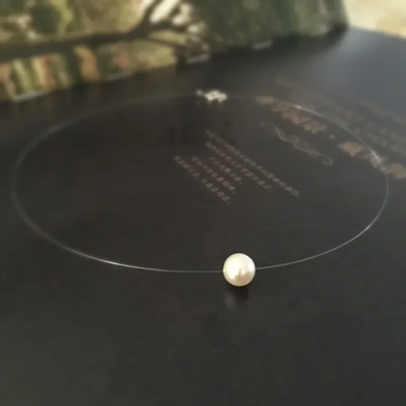 Transparent Fishing Line Invisible Pearl Necklace Simple Round Bead Choker Pendant Delicate Ladies Short Necklace Fashion Collar